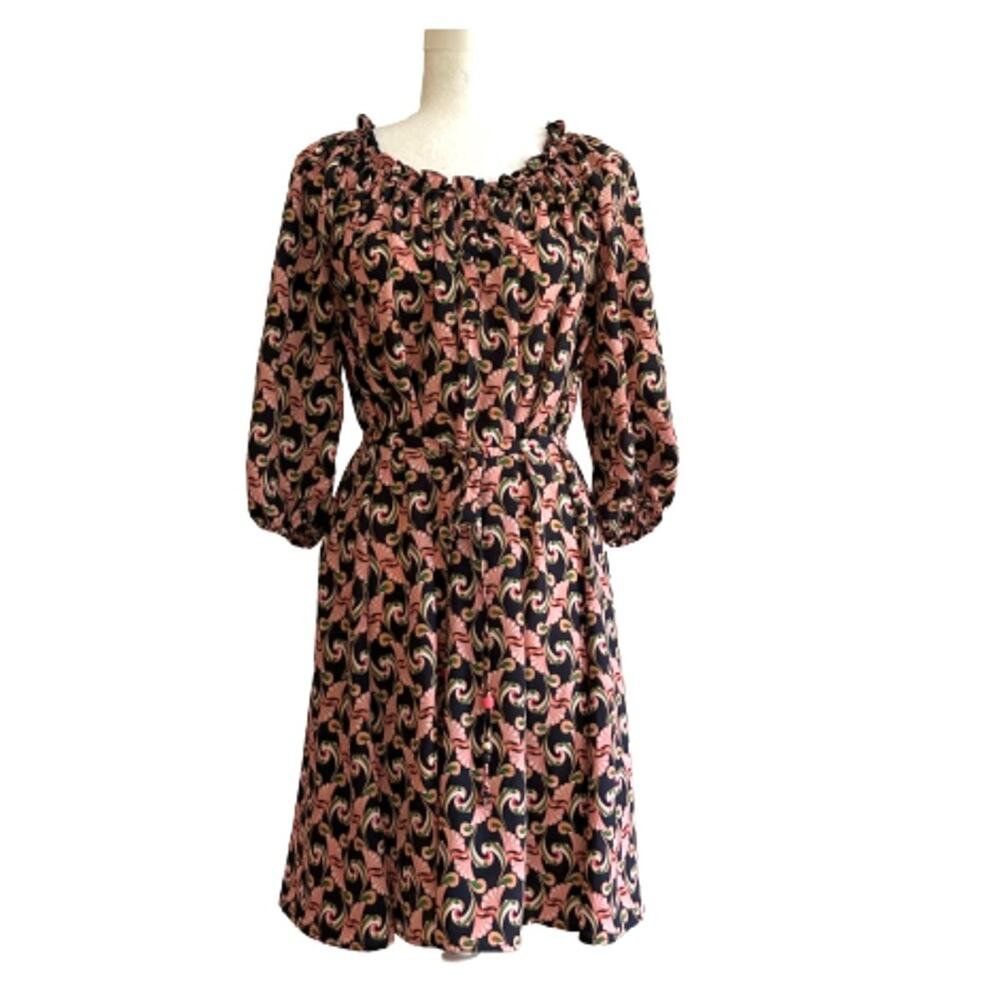 The Webster Miami Target Dress Art Deco 3/4 Sleeve Belted Ruffled Neck Small